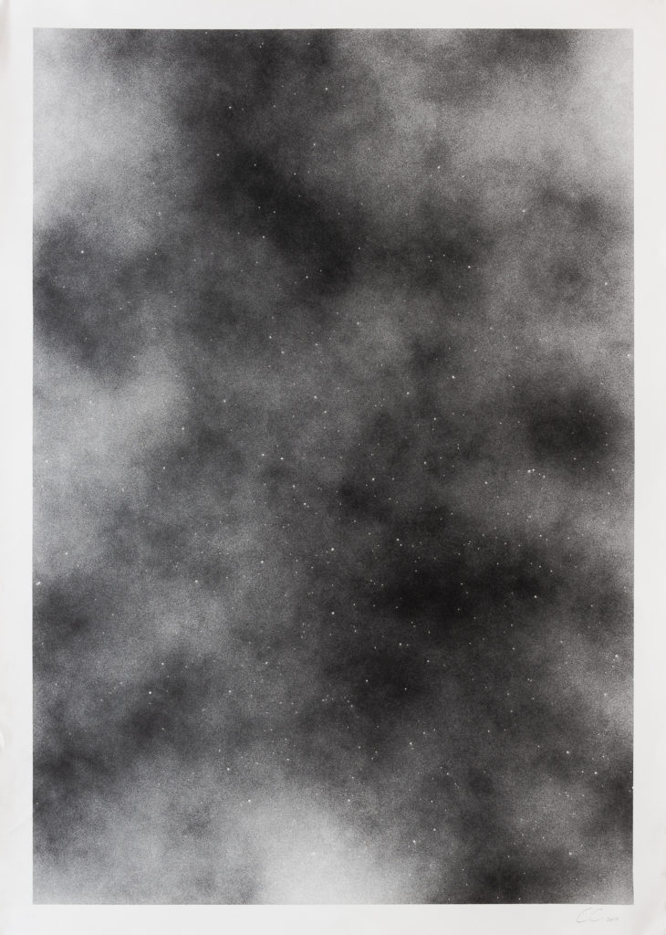 Caroline Corbasson, Galerie L'Inlassable, Paris, Dust to Dust, 2013, spray paint on paper, 150 x 100 cm