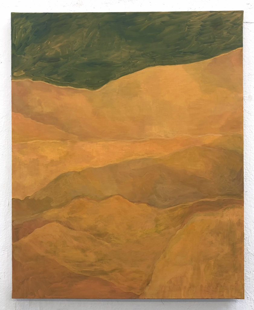 A work exhibited in Victor Puš-Perchaud's solo exhibition, entitled Ceci est la couleur de mon coeur, at Galerie l'inlassable. Work entitled "La montagne juane."