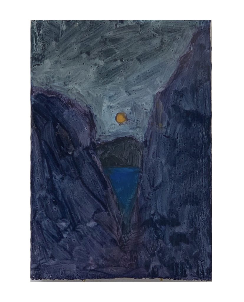 A work exhibited in Victor Puš-Perchaud's solo exhibition, entitled Ceci est la couleur de mon coeur, at Galerie l'inlassable. Work entitled "La lune."